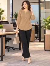 Women’s Gold Rayon 3/4 Sleeve Button-Detail Top