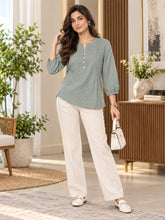 Women’s Grey Rayon 3/4 Sleeve Button-Detail Top