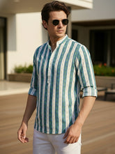 Vashuqi 100% Cotton Rayal Blue Color Full Sleeve Chinese collar Cotton Printed Kurta For men and Boys.