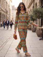 Women's Two Piece Set, Baby Green, Shirts with Wide Leg Trousers, Full Sleeve