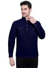 Mens Casual Slim Fit Full Sleeve Double Pocket Cotton Kurta
