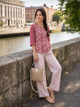 Women’s Dusty Rose Pure Cotton Floral Printed 3/4 Sleeve Kurti with Front Button Detail