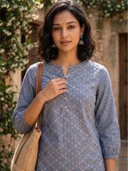Women’s Dark Grey Pure Cotton Printed Casual Kurti Top