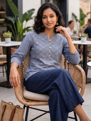 Women’s Dark Grey Pure Cotton Printed Casual Kurti Top