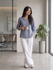 Women’s Dark Grey Pure Cotton Printed Casual Kurti Top