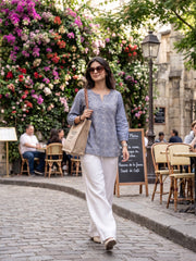Women’s Blue Pure Cotton Embroidered Casual Kurti Top