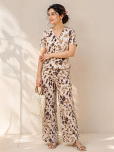 Women's Abstract Printed Linen & Cotton Night Suit Co-ord Set | Half Sleeve Top & Full-Length Pyjama | Soft & Breathable Sleepwear