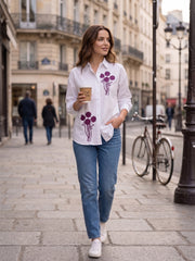 Women's Floral Embroidered Cotton Casual Shirt – White