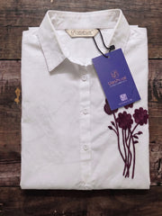 Women's Floral Embroidered Cotton Casual Shirt – White