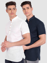 Mens Casual Slim Fit Half Sleeve Cotton Kurta (Pack 2)