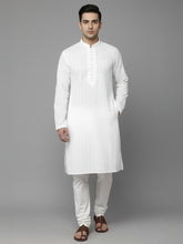 Men White Geometric Embroidered Chikankari Pure Cotton Kurta (VS02)