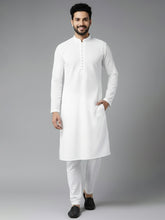 Men White Pure Cotton Chikankari Embroidered Straight Kurta (VS01)
