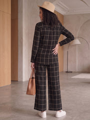 Women's Two Piece Set, Baby Black, Shirts with Wide Leg Trousers, Full Sleeve