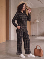 Women's Two Piece Set, Baby Black, Shirts with Wide Leg Trousers, Full Sleeve