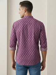Vashuqi 100% Cotton Magenta Color Full Sleeve Chinese collar Cotton Printed Kurta For men and Boys.