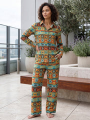 Women's Two Piece Set, Baby Green, Shirts with Wide Leg Trousers, Full Sleeve