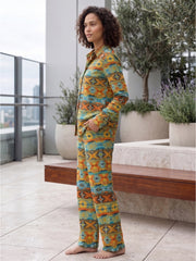 Women's Two Piece Set, Baby Green, Shirts with Wide Leg Trousers, Full Sleeve