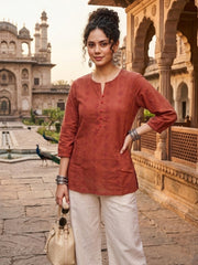 Women’s Maroon Embroidered Casual Top | Georgette Fabric | Regular Fit