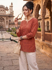 Women’s Maroon Embroidered Casual Top | Georgette Fabric | Regular Fit