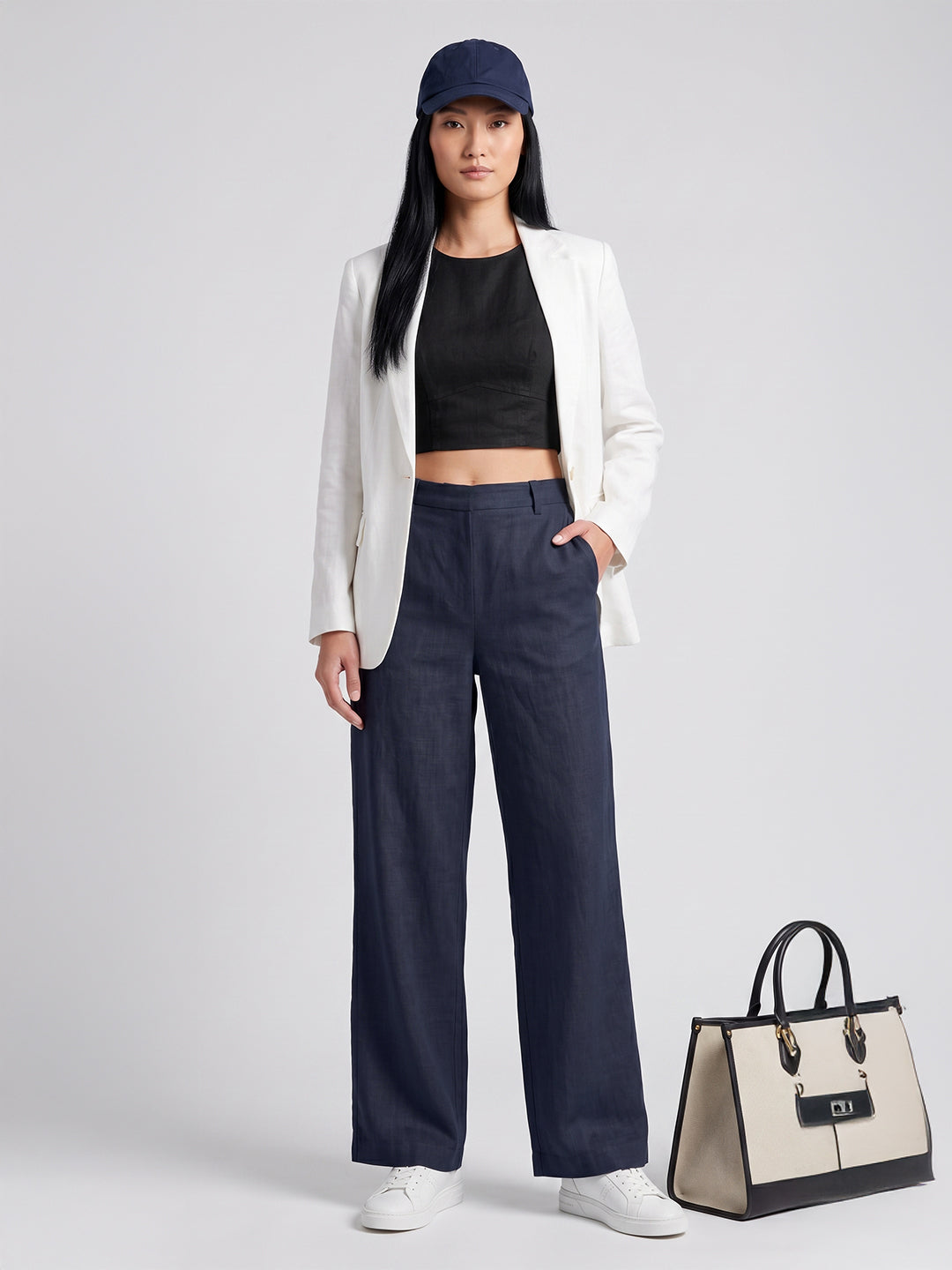 Vashuqi  Navy Blue Color Trousers For Women And Girls