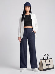 Vashuqi  Navy Blue Color Trousers For Women And Girls