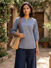 Women’s Dark Grey Pure Cotton Printed Casual Kurti Top