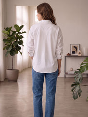 Women's Floral Embroidered Cotton Casual Shirt – White