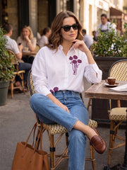 Women's Floral Embroidered Cotton Casual Shirt – White