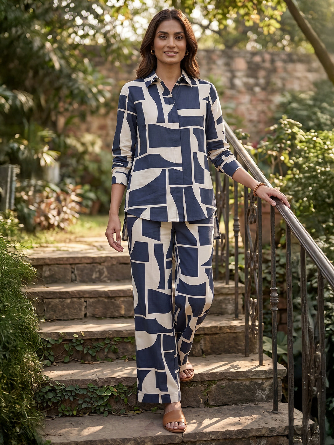 Women's Two Piece Set, BLACK, Shirts with Wide Leg Trousers, Full Sleeve