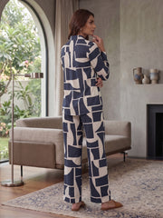 Women's Two Piece Set, BLACK, Shirts with Wide Leg Trousers, Full Sleeve
