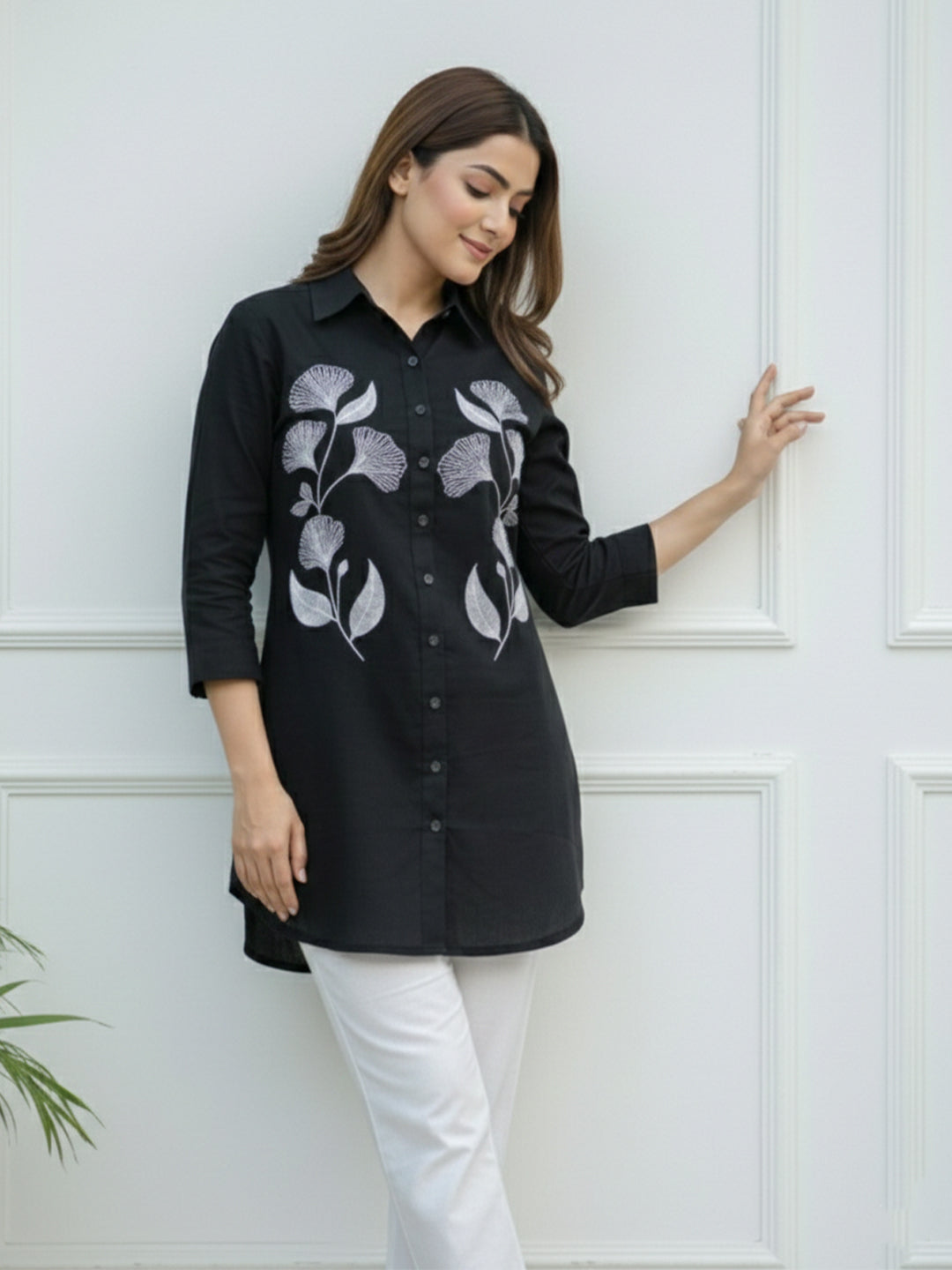 Women 3/4Th sleeve shirt collar Shirts