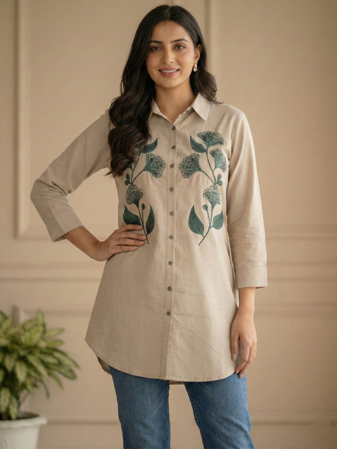 Women 3/4Th sleeve shirt collar Shirts