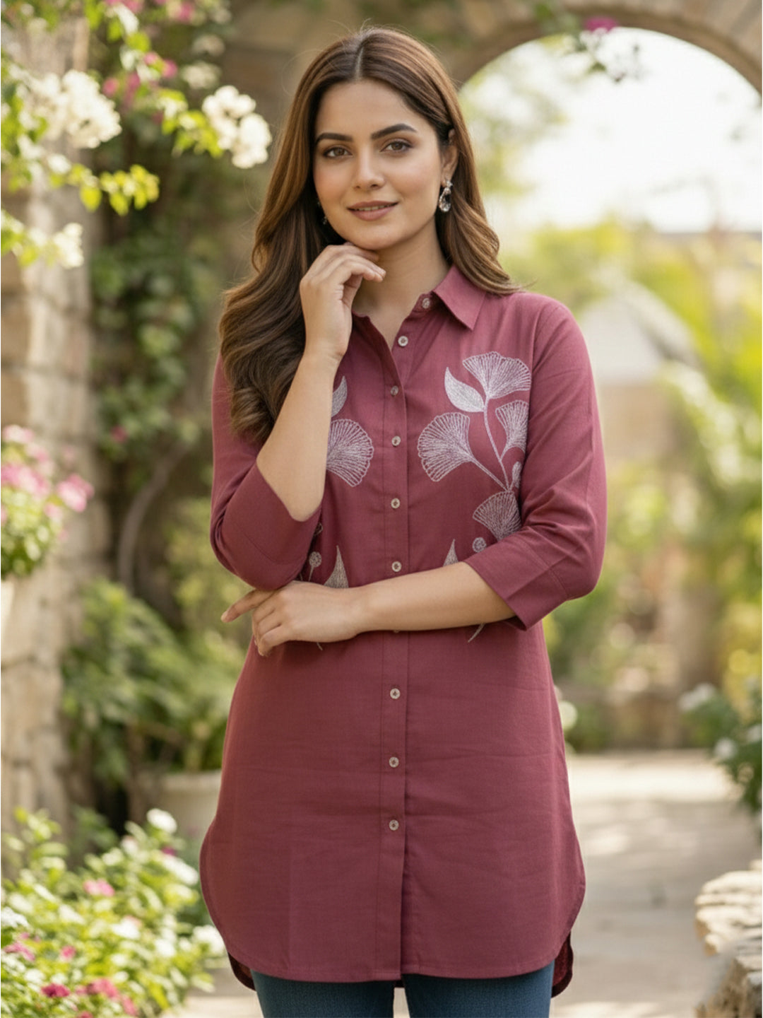 Women 3/4Th sleeve shirt collar Shirts