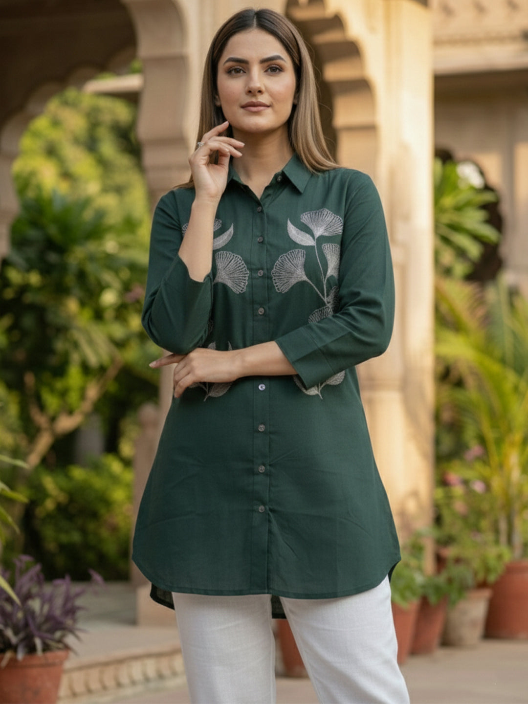 Women 3/4Th sleeve shirt collar Shirts