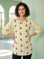 Women’s Lemon Pure Cotton Butterfly Printed Casual Kurti Top