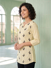 Women’s Lemon Pure Cotton Butterfly Printed Casual Kurti Top
